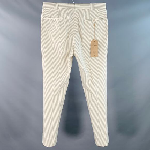 BLACK FLEECE 35 Beige White Stripe Cotton Seersucker Button Fly Casual Pants - Picture 3 of 8